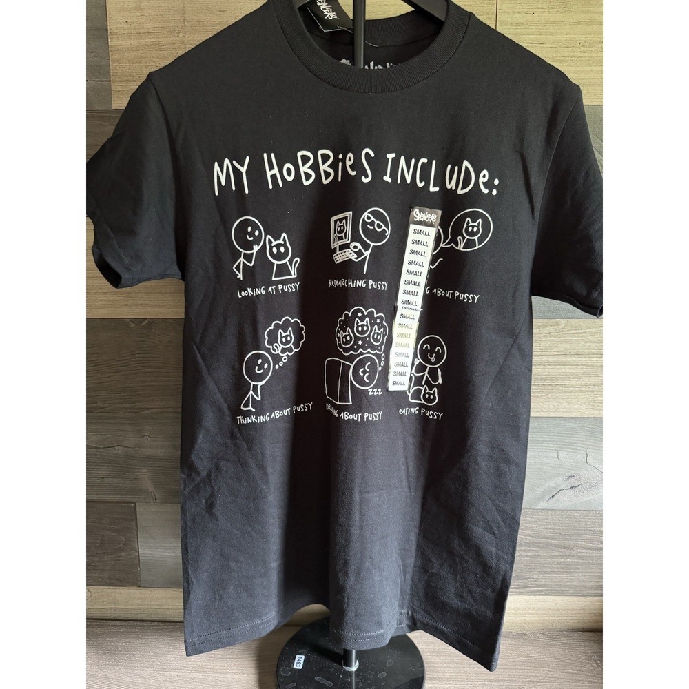 Spencers Stick Figure "My Hobbies Include: Pussycat" Stick Figure Graphic‎ Tee S